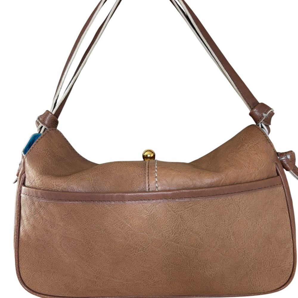 Tre Vero Brown Shoulder Bag with Blue Trim and Gold Turnlock - Picture 2 of 11
